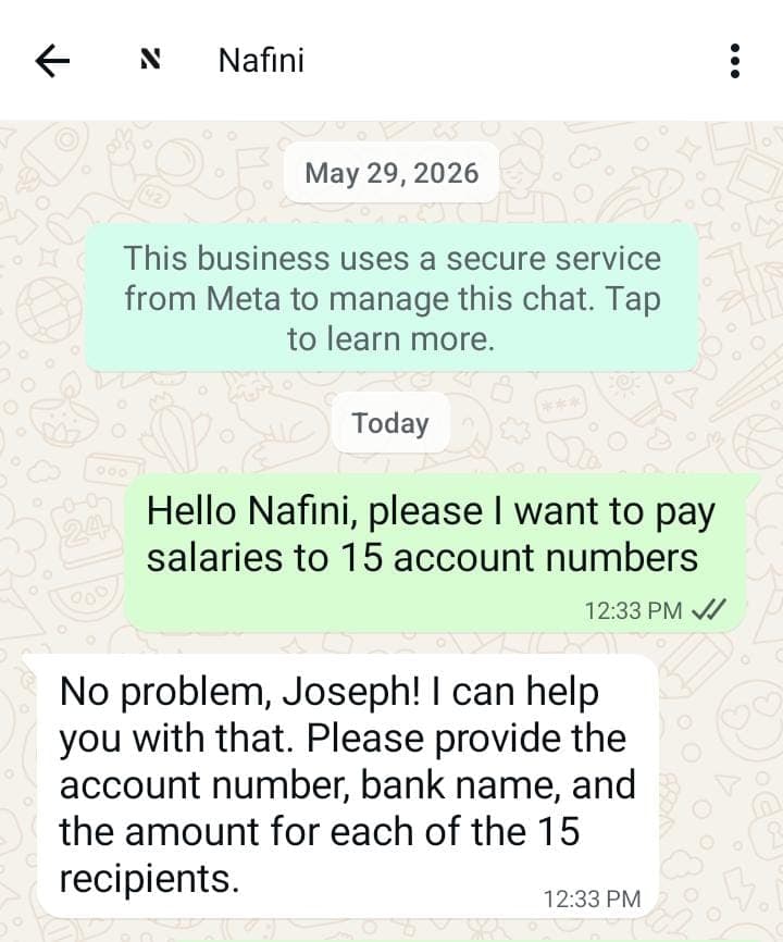 Bulk payments on Nafini WhatsApp