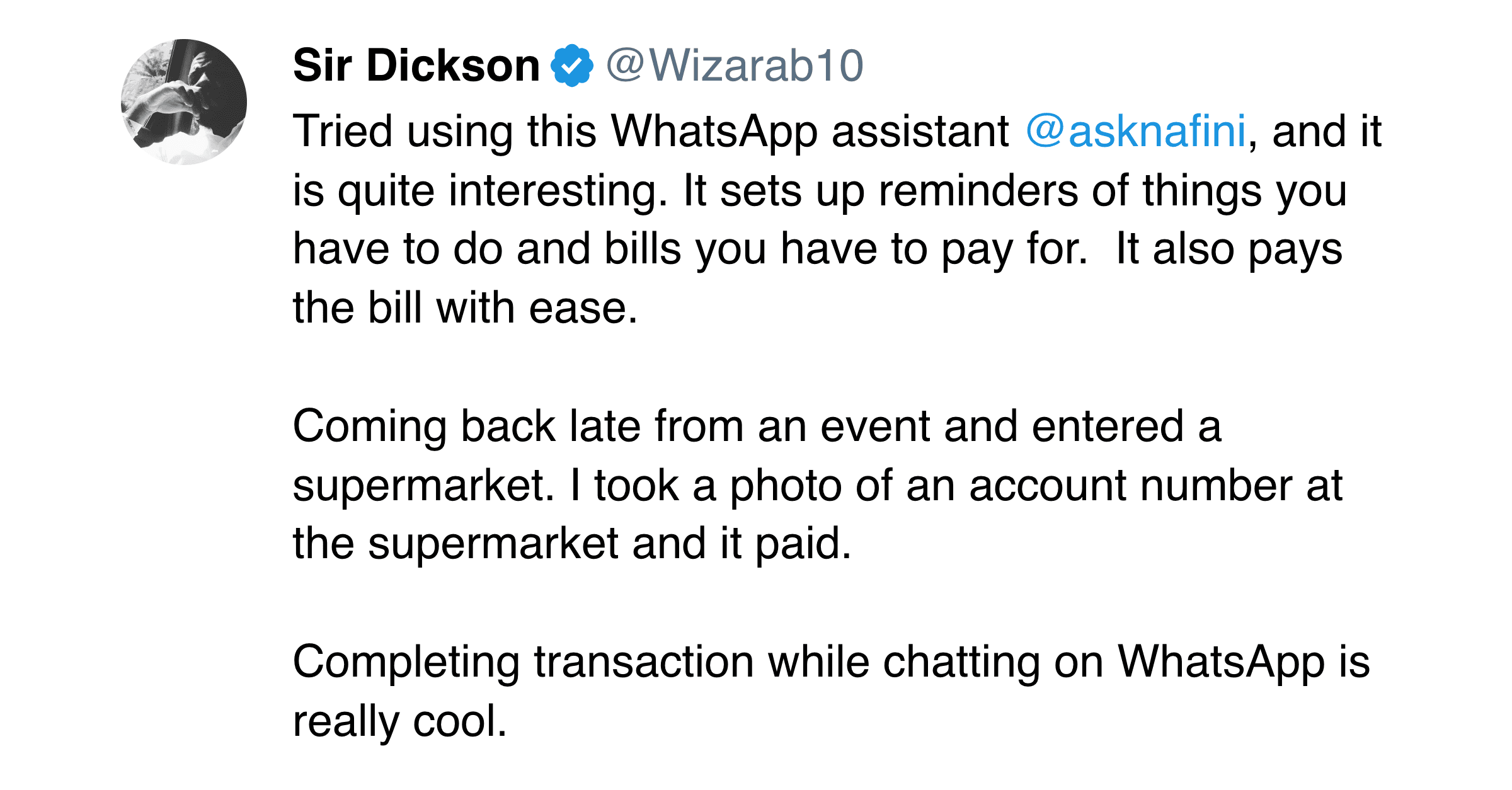 User tweet about Nafini 1
