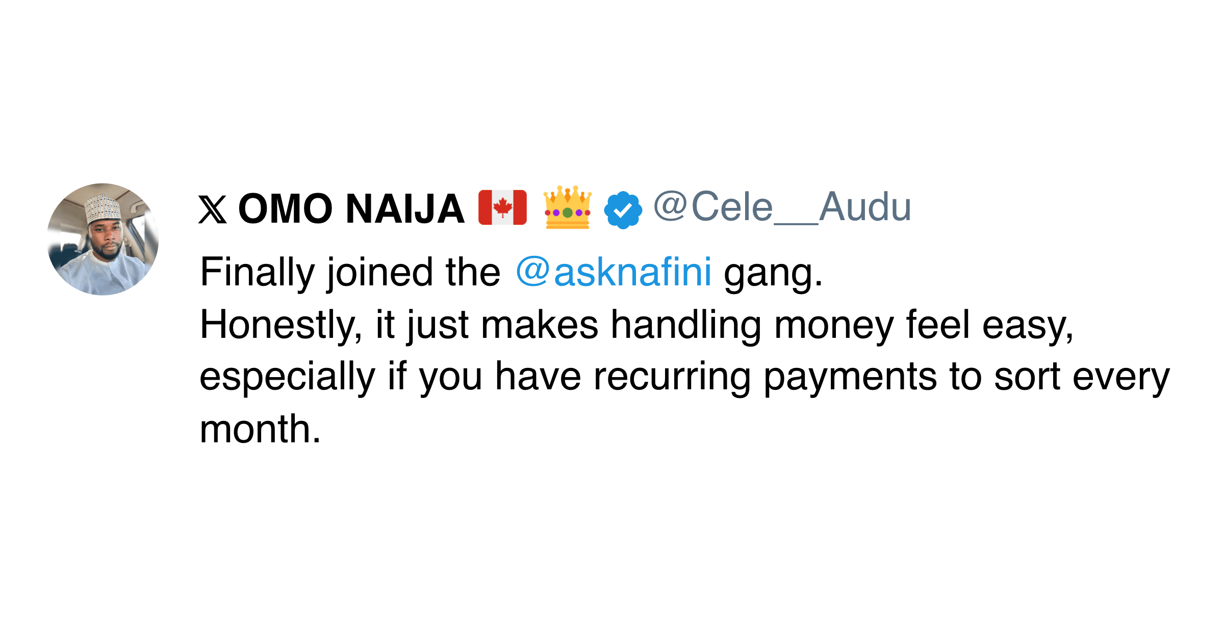 User tweet about Nafini 3